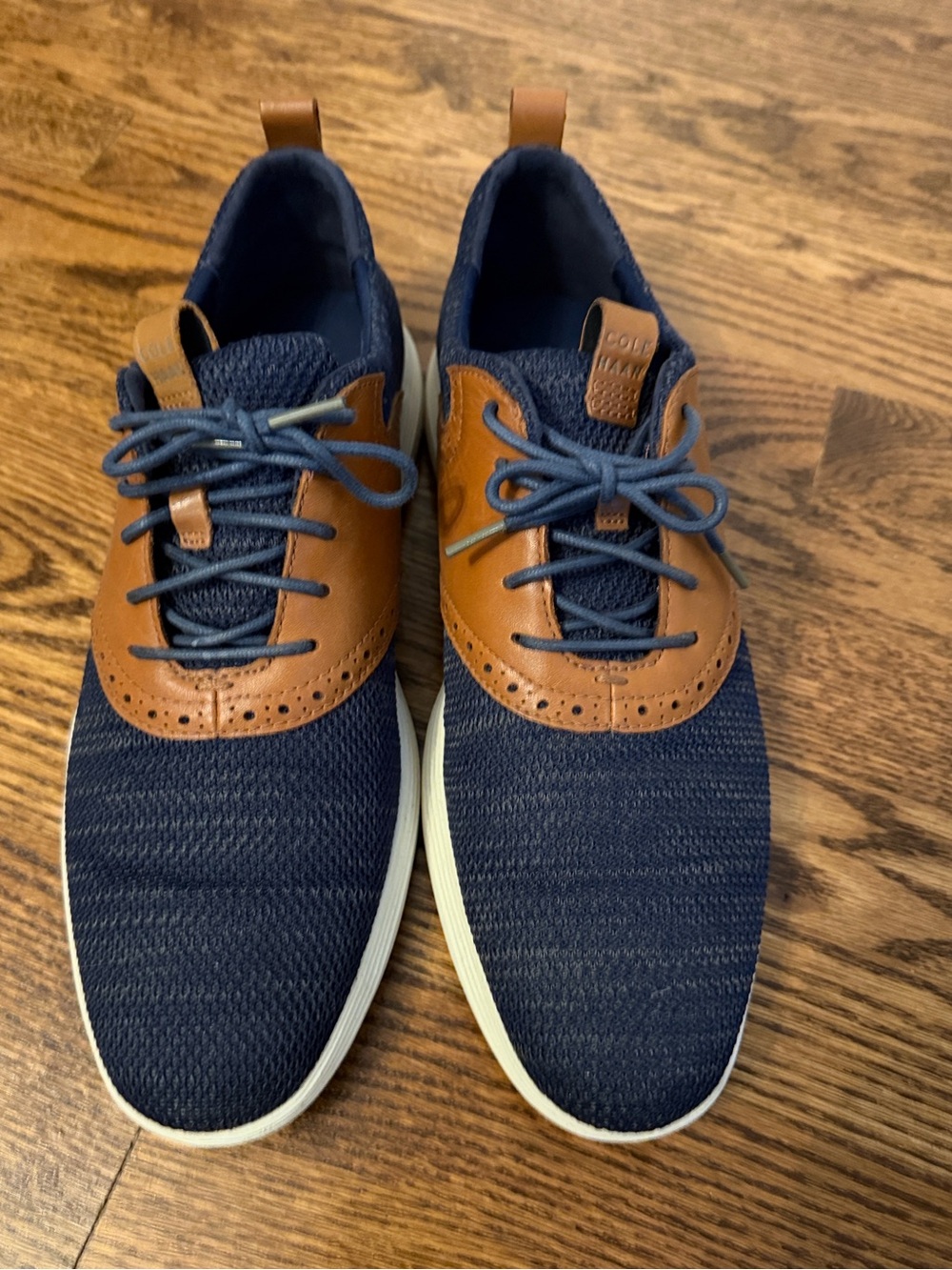 Cole Haan Grand Tour Blue Brown Knit Oxfords Dress Sneakers 11.5